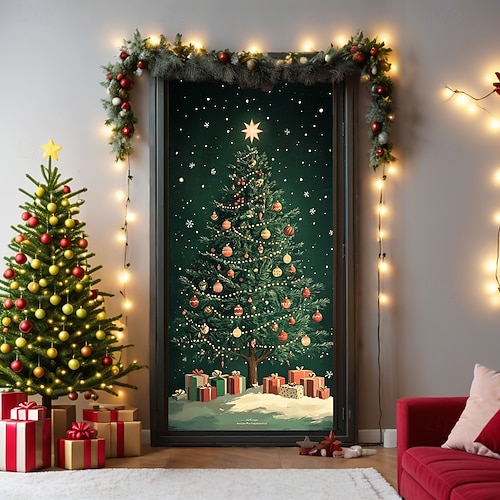 bannière de noël décorations de porte de Noël, couvertures de porte, tapis de porte avec feu d'artifice, , décoration, toile de fond, bannière de porte pour porte d'entrée, décoration de fête de fin