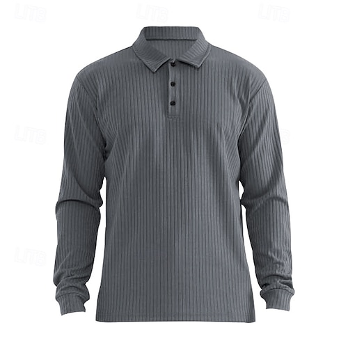  Herren Poloshirt Golfpolo Formal Arbeit Gerippter Polokragen Langarm Warm Basic Feste Farbe Taste Frühling Herbst Schwarz Weiß Gelb Marineblau Grün Hellgrau Poloshirt