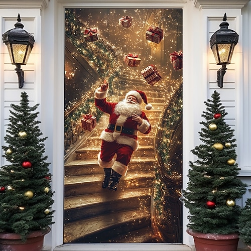  bannière de noël décorations de porte de Noël, couvertures de porte, tapisserie de porte de Noël, , décoration, toile de fond, bannière de porte intérieure/extérieure pour porte d'entrée, ferme