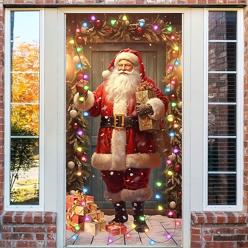  decorațiuni pentru uși de Crăciun huse de uși lumini de Crăciun tapiserie ușă de Moș Crăciun decorațiuni perdele de ușă fundal banner de ușă de interior/exterior pentru ușa de intrare fermă