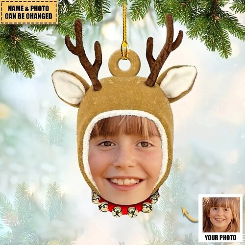  Személyre szabott fénykép karácsonyi díszek aranyos rénszarvas akril 2D egyedi karácsonyfadíszek xmas dekoráció függő pendant ajándékok