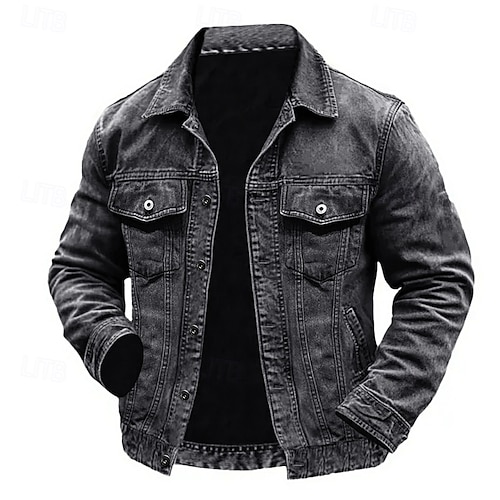  Per uomo Giacca Leggera Giacca di Jeans Giacca da Lavoro Formale Casa Tasca Inverno Primavera & Autunno Tinta unica Retrò Vintage Colletto a Camicia Regolare Nero Blu Giacca