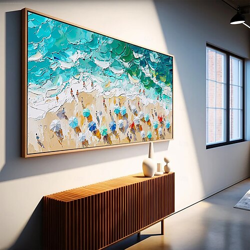  dipinto a olio originale fatto a mano su tela per feste estive sulla spiaggia, arte murale astratta per la decorazione della casa con cornice allungata/senza cornice interna