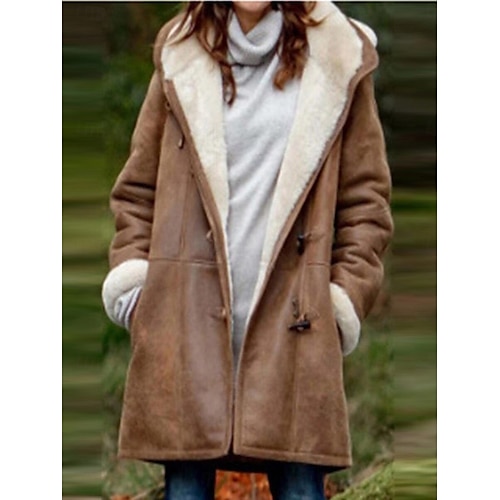 Dames Fleecejack Teddy jas Hoodie jas Houd Warm Ademend Zak Met fleece gevoerd Casual Effen Vakantie Straat Alledaagse kleding Uitgaan Enkele rij knopen Normaal Capuchon Normale pasvorm Lange mouw