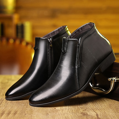 Men's Faux Leather Ankle Boots with Side Zip - Sleek Formal Dress Boots for Office and Special Occasions