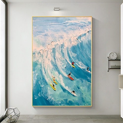  dipinto a olio fatto a mano blu oceano surf pittura a olio dipinto a mano dipinto contemporaneo indaco su tela grande arte oceano mare pittura pesce nelle profondità arredamento per la casa pittura
