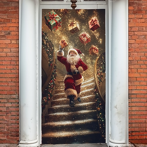  bannière de noël décorations de porte de Noël, couvertures de porte, tapisserie de porte de Noël, , décoration, toile de fond, bannière de porte intérieure/extérieure pour porte d'entrée, ferme