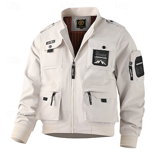 Hombre Chaqueta al aire libre Chaqueta Softshell Cortavientos Chaqueta de transición Vacaciones Diario Impermeable Resistente al Viento Bolsillo Primavera & Otoño Plano Moda Clásico Escote Chino