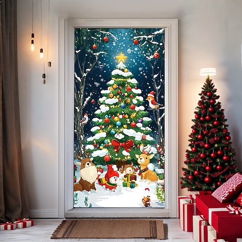  bannière de noël décorations de porte de Noël, couvertures de porte, tapisserie de porte de grand-mère décoration de toile de fond intérieure/extérieure pour porte d'entrée, ferme