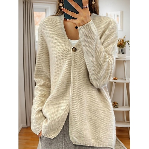 pull femme cardigan pull veste col v tricot bouton tricoté printemps automne maison quotidien week-end élégant quotidien doux manches longues couleur pure camel beige