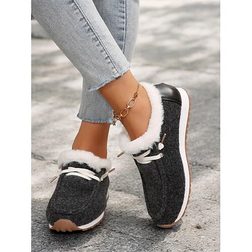 Casual Shoes Womens Fleece Lined Slip On Shoes Women's Faux Fur