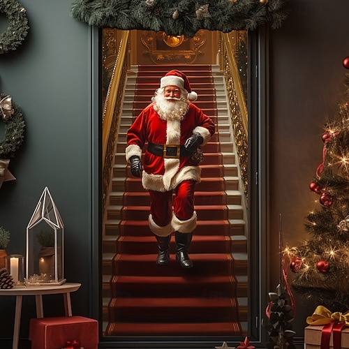  bannière de noël décorations de porte de Noël, couvertures de porte, tapisserie de porte de Noël, , décoration, toile de fond, bannière de porte intérieure/extérieure pour porte d'entrée, ferme