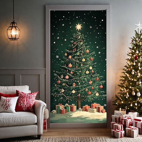  bannière de noël décorations de porte de Noël, couvertures de porte, tapis de porte avec feu d'artifice, , décoration, toile de fond, bannière de porte pour porte d'entrée, décoration de fête de fin