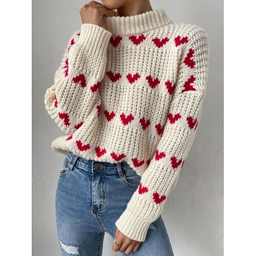 Femme Pull Chandail Pull Décontractées Flexible Cœur A côtes Col Roulé Tricoté manche longue Hauts réguliers Tricoter Extérieur du quotidien Fin de semaine Beige Automne Hiver
