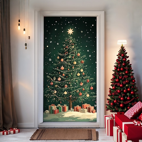  bannière de noël décorations de porte de Noël, couvertures de porte, tapis de porte avec feu d'artifice, , décoration, toile de fond, bannière de porte pour porte d'entrée, décoration de fête de fin