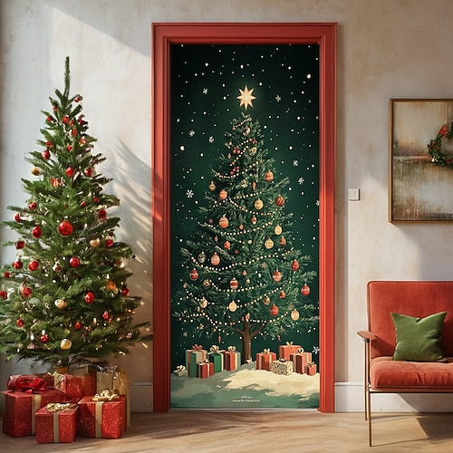  bannière de noël décorations de porte de Noël, couvertures de porte, tapis de porte avec feu d'artifice, , décoration, toile de fond, bannière de porte pour porte d'entrée, décoration de fête de fin