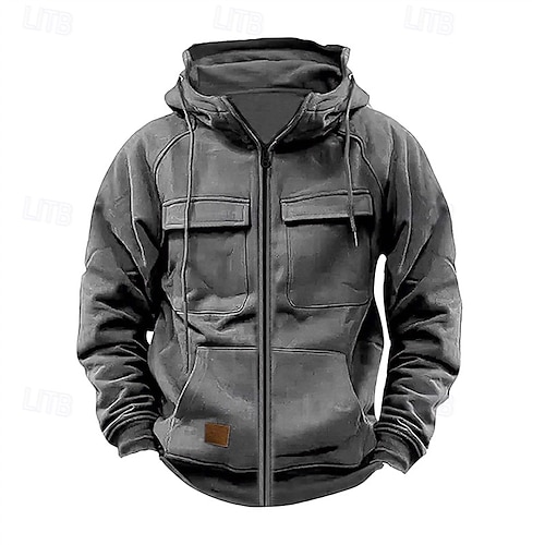 Herren Vollreißverschluss-Kapuzensweatshirt Reißverschluss Kapuzensweatshirt Taktischer Kapuzensweatshirt Schwarz Wein Armeegrün Khaki Dunkelgray Mit Kapuze Einfach Reißverschluss Tasche Sport