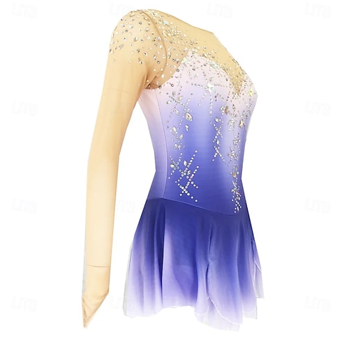 Figure Skating Dress Women's Girls' Ice Skating Dress Blue High Elasticity Training Competition Skating Wear Classic Crystal / Rhinestone Long Sleeve Ice Skating Figure Skating 2026 - CHF186 Figure Skating Dress Women's Girls' Ice Skating Dress Blue High Elasticity Training Competition Skating Wear Classic Crystal / Rhinestone Long Sleeve Ice Skating Figure Skating 2026 - CHF186
