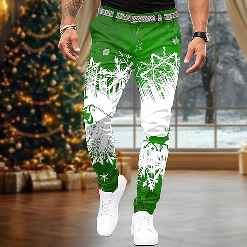 Christmas Men's Geometric Dress Pants Mid Waist Casual Party Evening Wear Dailywear Holiday Zipper Pocket Summer Spring Fall 3D Print Red Blue Green 2026