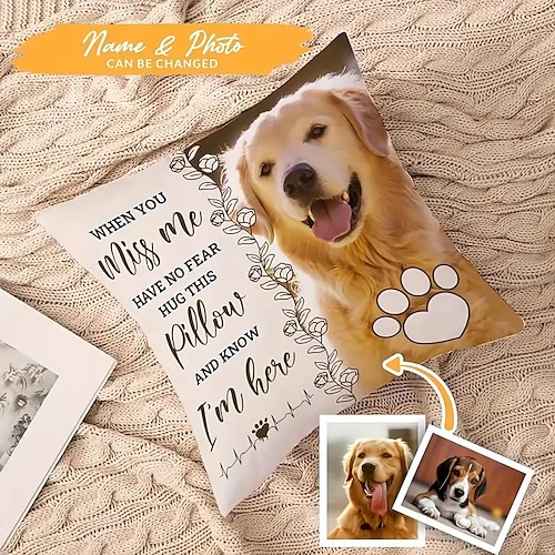 

Custom Pet Photo Memorial Pillow Cover Cushion Cover Throw Pillow Sympathy Gift Personalized Memorial Gifts When You Miss Me Hug