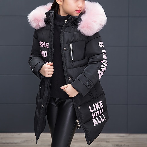 

Girls' 3D Letter Down Coat Puffer Jacket Long Sleeve Winter Basic Kids 4-12 Years School Street Daily