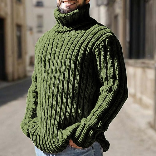 

Men's Sweater Pullover Sweater Jumper Turtleneck Sweater Ribbed Cable Knit Cropped Knitted Turtleneck Modern Contemporary Daily Wear Going out Clothing Apparel Fall & Winter Black White M L XL