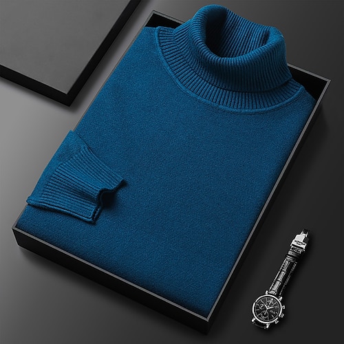 

Men's Pullover Sweater Jumper Turtleneck Sweater Xmas Sweater Ribbed Knit Regular Knitted Plain Turtleneck Keep Warm Modern Contemporary Daily Wear Going out Clothing Apparel Fall Winter Black White