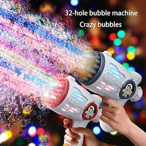 

1pc máquina de bolhas para crianças 32 buracos acender fabricante de bolhas para crianças automático soprador de bolhas blaster bolhas verão brinquedos ao ar livre festa de aniversário favor presente