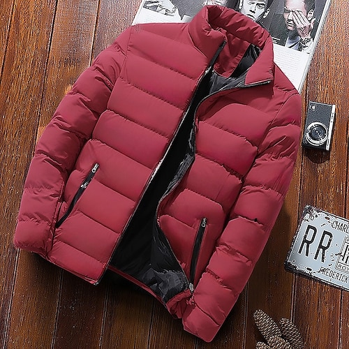 

Men's Winter Jacket Puffer Jacket Padded Classic Style Sports Outdoor Windproof Warm Winter Solid Color Black Wine Red Navy Blue Puffer Jacket