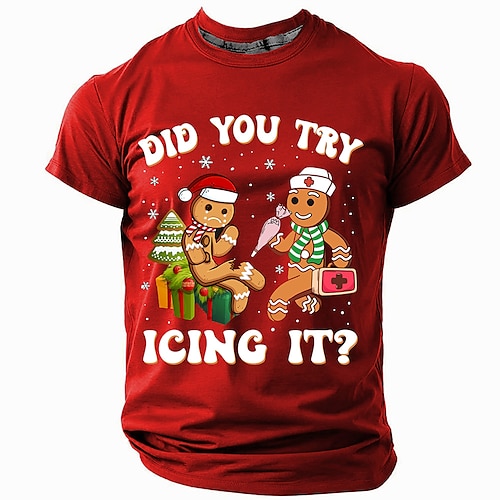 

Christmas Men's Funny Christmas 3D T-shirts Gingerbread Man Casual Street Style 3D Print Tee Sports Outdoor Holiday Lake Blue Red Green Short Sleeve Crew Neck Spring & Summer Clothing Apparel S M