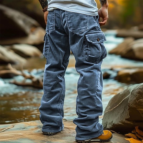 

Men's Cargo Pants Corduroy Pants Trousers Baggy Pants Casual Pants Elastic Waist Multi Pocket Straight Leg Plain Comfort Soft Full Length Outdoor Casual Daily Fashion Streetwear Black Blue