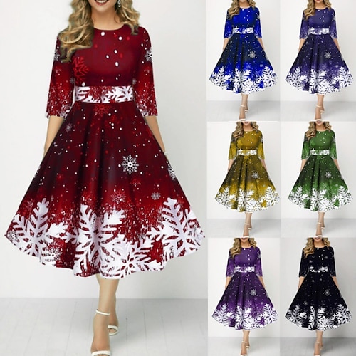 

Lady snowflake Cocktail Dress Party Dress Women's Christmas New Year Christmas Eve Elegant Lady Adults Party Christmas Dress