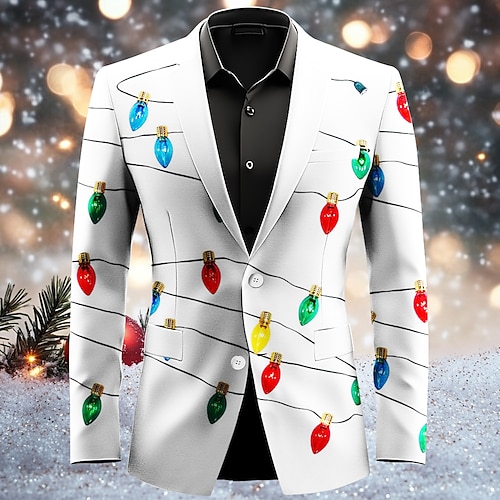 

Christmas Men's Christmas Light Print Blazers Artistic Casual Coat Blazer Jacket Breathable Comfortable Party Evening Daily Button 3D Print Multi Pocket Regular Fit Fall & Winter Turndown Long Sleeve