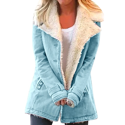 

Women's Fleece Jacket Teddy Coat Warm Breathable Street Daily Wear Vacation Going out Zipper Pocket Fleece Lined Single Breasted Turndown Casual Plain Regular Fit Outerwear Long Sleeve Fall Winter