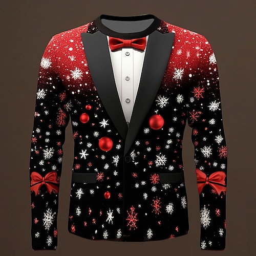 

Natal Homens Árvore de Natal Floco de Neve Laço Camiseta Manga Longa Camiseta Impressão 3D Gola Redonda Camisa Moda Designer Festa Casual Feriado Vermelho Verão Primavera Outono Roupa S M L XL XXL