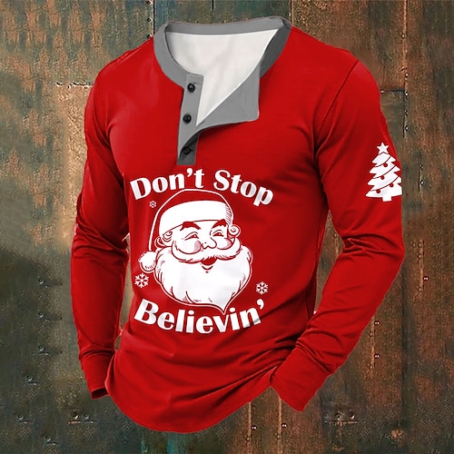 

Christmas Men's Funny Christmas Henley T Shirt Santa Claus Fashion Casual Print Henley Party Street Daily Red Green Long Sleeve Henley Winter Spring & Fall Clothing Apparel Normal S M L XL XXL XXXL