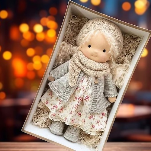 

Cotton Body Waldorf Doll Doll Artist Handmade Mini Dress-Up Doll Diy Halloween Gift Box Packaging Blessing(excluding small animal accessories) for Christmas Gifts