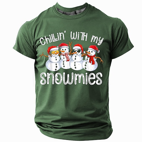 

Christmas Men's Funny Christmas 3D T-shirts Snowman Retro Vintage Casual Street Style 3D Print Tee Sports Outdoor Holiday Lake Blue Red Army Green Short Sleeve Crew Neck Spring & Summer Clothing