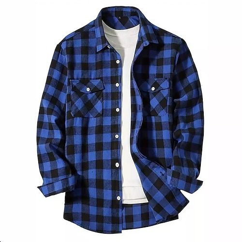 

Men's Shirt Flannel Shirt Overshirt White Red Navy Blue Purple Long Sleeve Plaid Collar Spring & Fall Outdoor Street Clothing Apparel