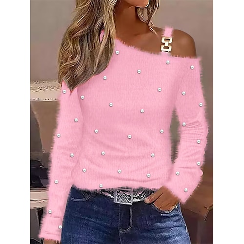 

Damen Flauschige Bluse Alltag Basic Casual Langarm Rosa Herbst Winter