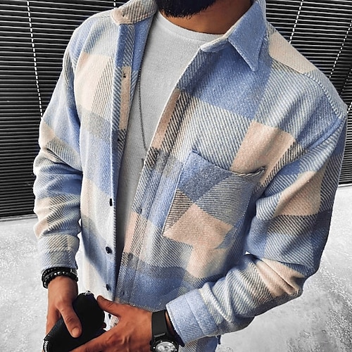 

Men's Lattice Shirt Flannel Shirt Overshirt Long Sleeve Shirt Turndown Outdoor Street Black-White White gray BlackRedDark Grey Yellow Blue Clothing Apparel Fashion Casual Comfortable