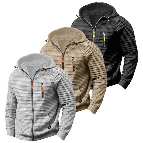 

Men's Waffle Hoodies Tactical Hoodie Black Khaki Light Grey Hooded Plain Zipper Pocket Work Sports & Outdoor Casual Polyester Streetwear Basic Casual Spring & Fall Cross-Seasons Clothing Apparel