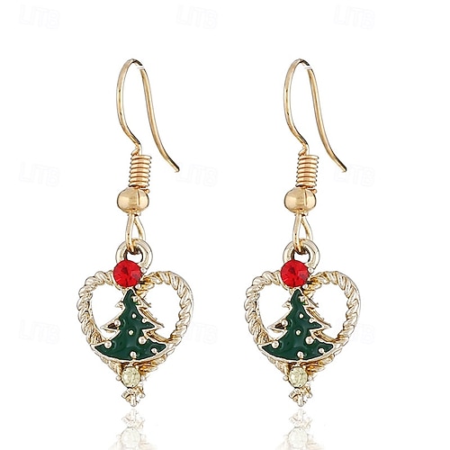 Kerstboom hart hanger ketting en oorbellen voor vrouwen - feestelijk vakantie sieraden cadeau met rode en groene accenten - ideaal voor kerstfeestjes en feestdagen
