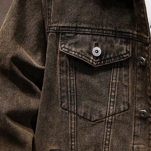  Per uomo Giacca Leggera Giacca di Jeans Giacca da Lavoro Formale Casa Tasca Inverno Primavera & Autunno Tinta unica Retrò Vintage Colletto a Camicia Regolare Nero Blu Giacca
