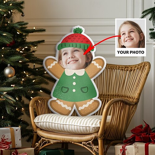  Irregular Christmas Cushions & Pillows Personalized Gift Photo Gingerbread Custom Gift Ideas in Various Sizes with Insert