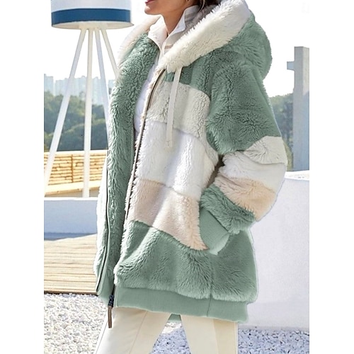 Damen Fleecejacke Teddy-Mantel Hoodie Jacke warm halten Atmungsaktiv Zip Tasche Innenfutter aus Fleece Brautkleider schlicht Streifen Urlaub Strasse Freizeitskleidung Ausgehen Reisverschluss Standard Damen Fleecejacke Teddy-Mantel Hoodie Jacke warm halten Atmungsaktiv Zip Tasche Innenfutter aus Fleece Brautkleider schlicht Streifen Urlaub Strasse Freizeitskleidung Ausgehen Reisverschluss Standard