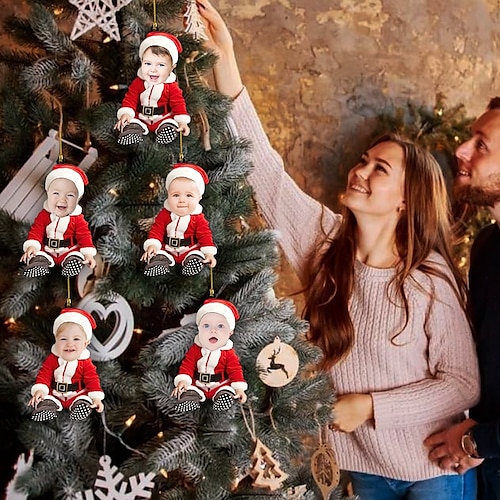  5 csomag személyre szabott fénykép karácsonyi díszek karácsonyi akril 2D egyedi baba arc karácsonyfadíszek xmas dekoráció függő pendant ajándékok