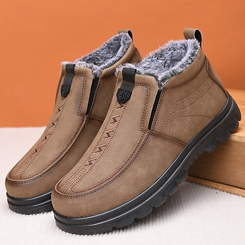 Stivali Da Neve Uomo In Pelle Impermeabili Con Fodera In Pelliccia - Antiscivolo, Comodi, Leggeri, Slip-On