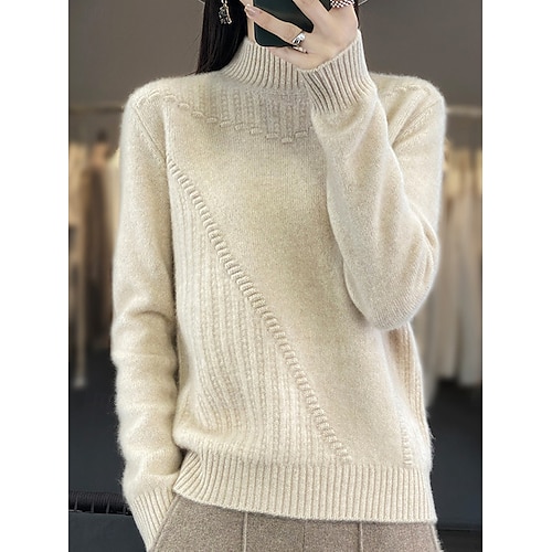 Femme Pull Chandail Pull Décontractées Flexible Couleur monochrome A côtes Col Roulé Tricoté manche longue Hauts réguliers Tricoter Extérieur du quotidien Fin de semaine Blanche Rouge Automne Hiver