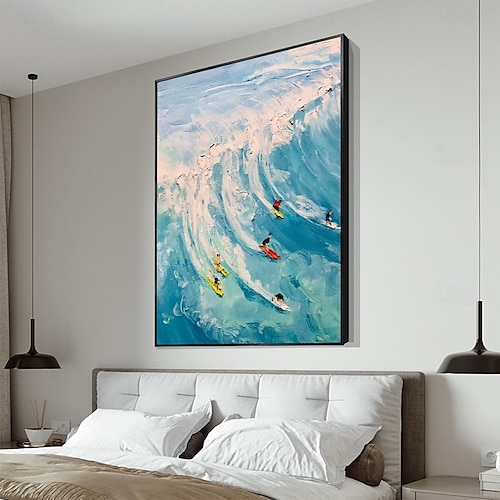  dipinto a olio fatto a mano blu oceano surf pittura a olio dipinto a mano dipinto contemporaneo indaco su tela grande arte oceano mare pittura pesce nelle profondità arredamento per la casa pittura